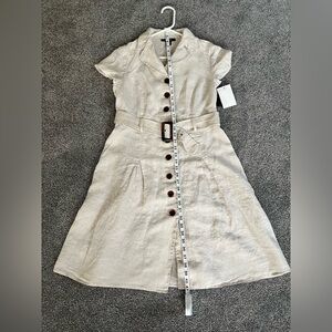NWT Macy’s Urban Beat Linen, Button-Up, Belted Dress